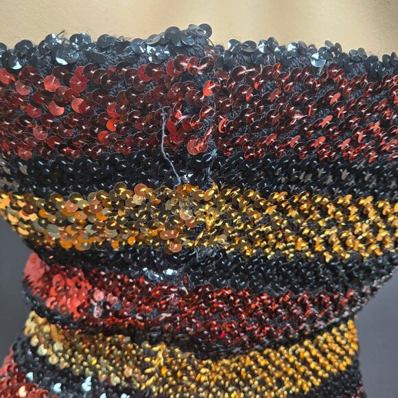 Vintage 70s 80 Disco Sequin Tube Top Size L Strapless Striped Brown Black Gold - Picture 6 of 8